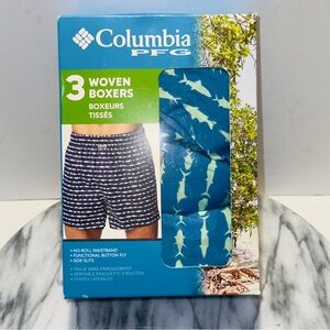 Columbia PFG Woven Boxers Mens S 28/30 (3 Pack) No-Roll Waist Button Fly “Fish”